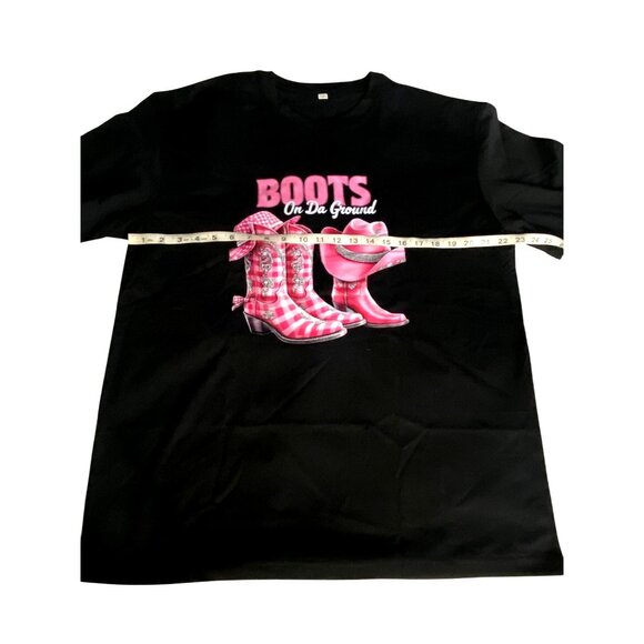 Black T-Shirt With Pink "Boots On Da Ground" Graphic Design Size XL - Picture 4 of 7